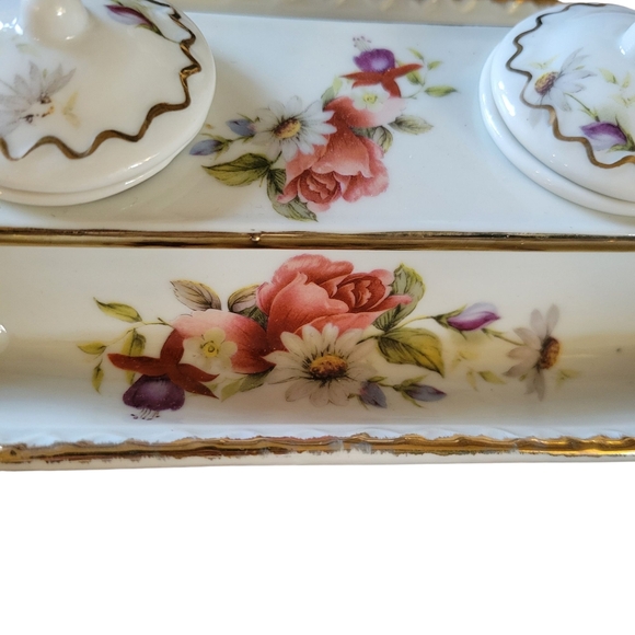 Vintage Limoge China Floral Porcelain Double Ink Well - Picture 5 of 12